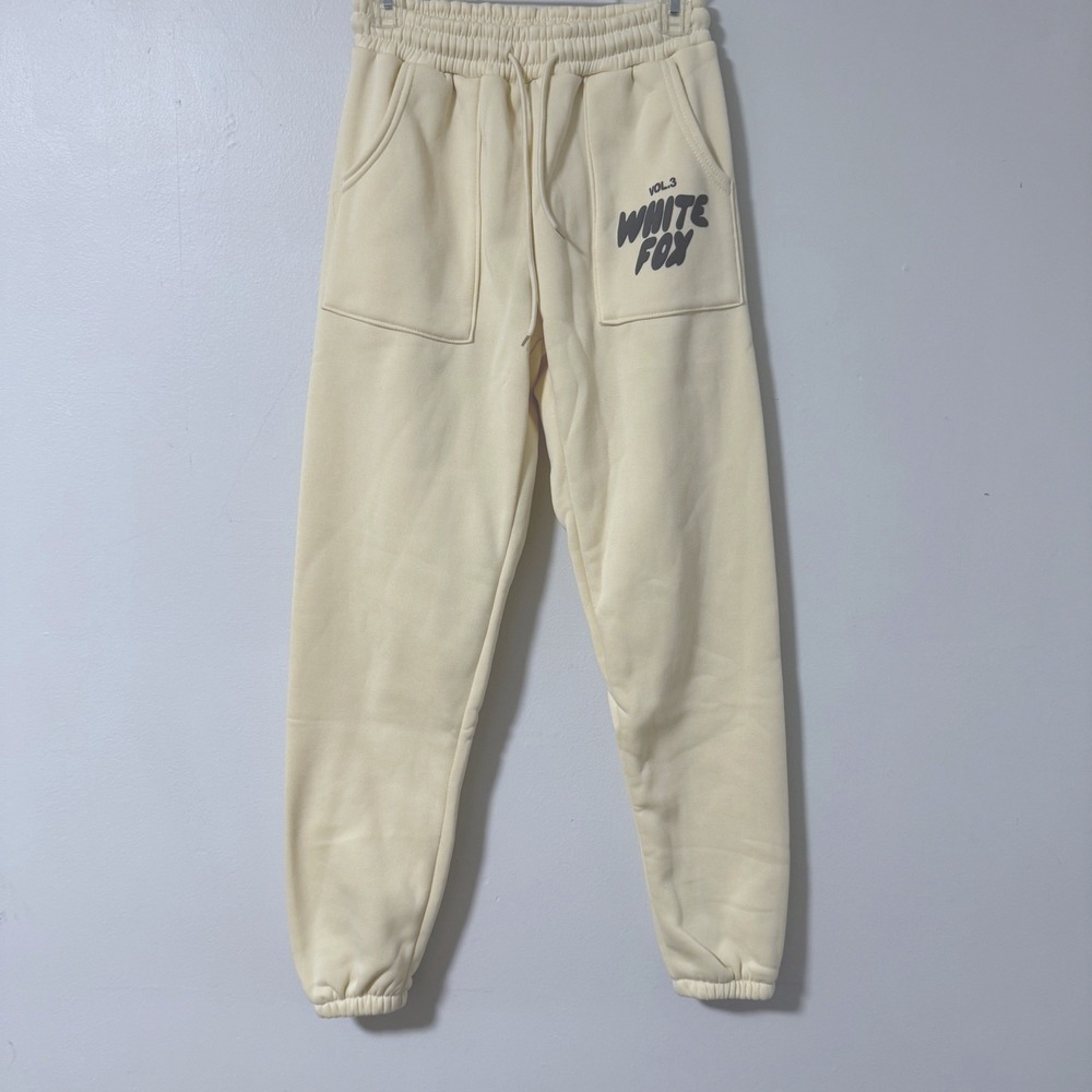 White Fox Vol 3 Sweatpants Joggers Cream‎ Beige Womens Size M Elastic Waist